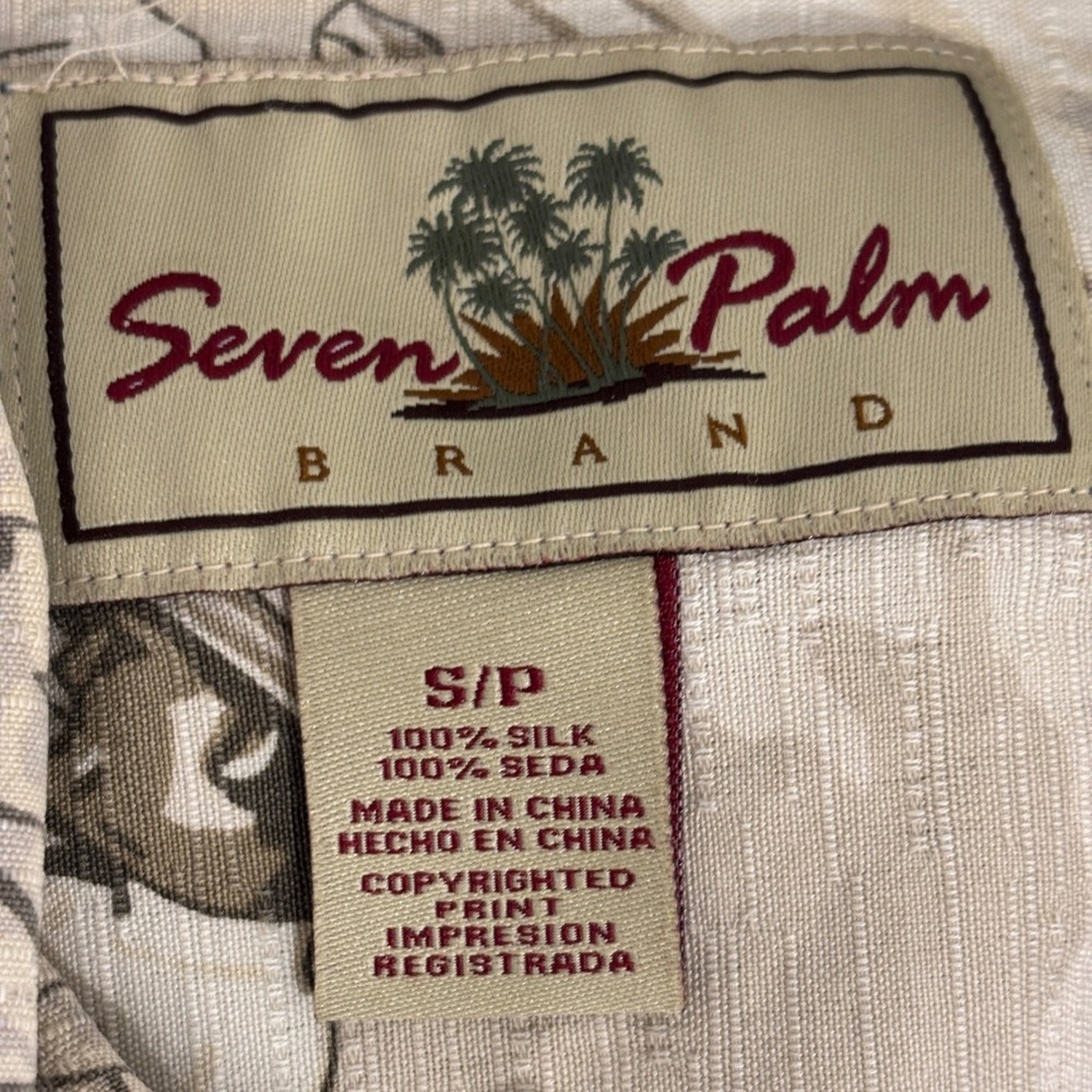 Seven Palm Silk Tropical Camp Shirt Men S Beige Short Sleeve Relaxed Fit Resort - Picture 2 of 10